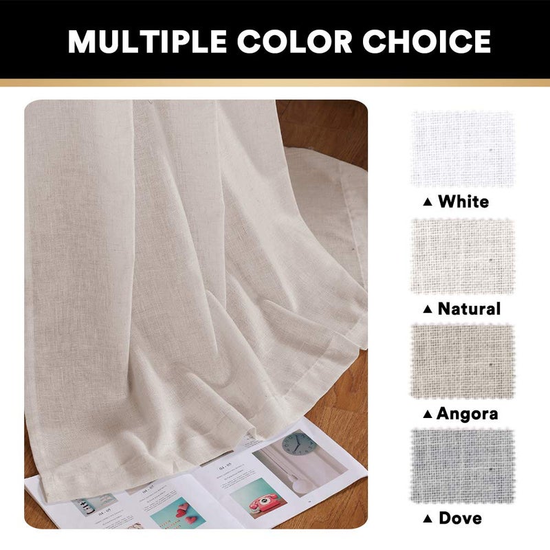 PrinceDeco Linen Sheer Curtains Tab Top Linen Curtain for Living Room Ultra Luxurious Solid High Woven Linen Window Drapes Energy Saving Light Filtering Curtains, 2 Panels, 52 x 84 Inch, Angora - Image 5